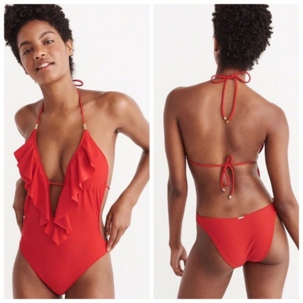 Abercrombie &Fitch Red Cheeky One Piece Swimsuit M